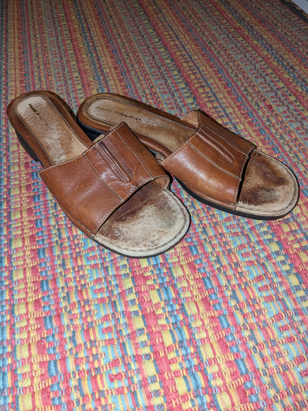 Hush Puppies Leather Slide Sandals in Brown